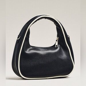 Mali + Lili black recycled vegan top handle bag with white piping. New with tags